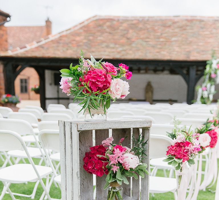 Rustic Wedding Decor Wooden Crates With Pink Flowers