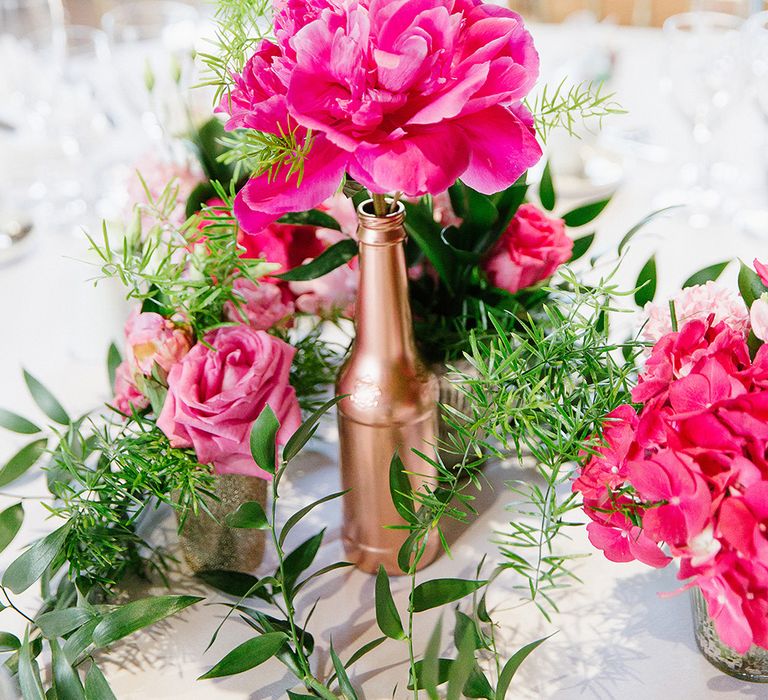 Bright Pink & Gold Table Arrangements For Wedding