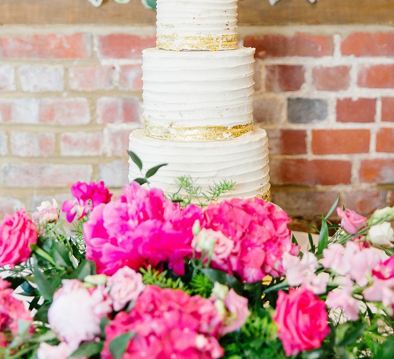 Buttercream Wedding Cake with Gold & Pink Detail