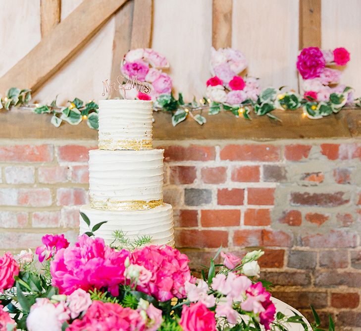 Buttercream Wedding Cake with Gold & Pink Detail