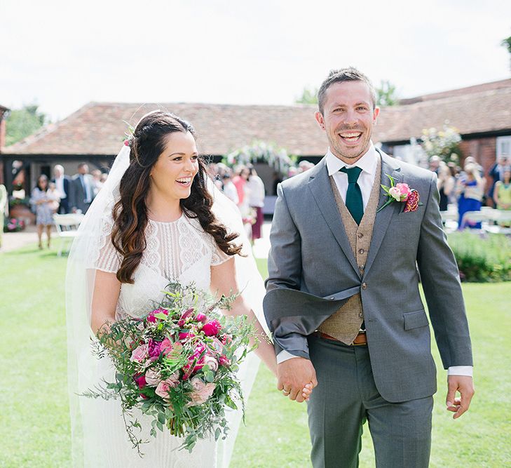 Lillibrooke Manor Wedding With Bright Pink Colour Scheme & Bride In Wtoo by Watters With Bridesmaids In Forest Green Images By Ilaria Petrucci Photography