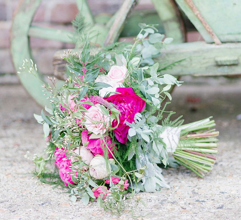 Lillibrooke Manor Wedding With Bright Pink Colour Scheme & Bride In Wtoo by Watters With Bridesmaids In Forest Green Images By Ilaria Petrucci Photography