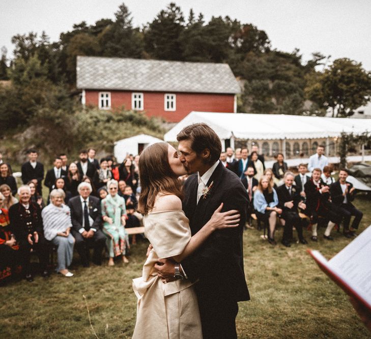 Outdoor Coastal Wedding at Stolmen, Norway | Bride in The Row Dress (SS15) from The Outnet | Benjamin Wheeler Photography