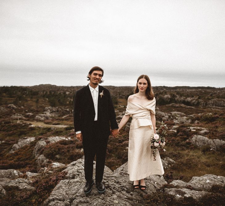 Outdoor Coastal Wedding at Stolmen, Norway | Bride in The Row Dress (SS15) from The Outnet | Benjamin Wheeler Photography