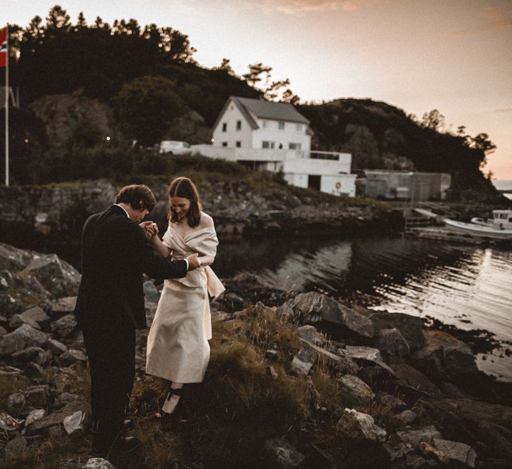 Outdoor Coastal Wedding at Stolmen, Norway | Bride in The Row Dress (SS15) from The Outnet | Benjamin Wheeler Photography