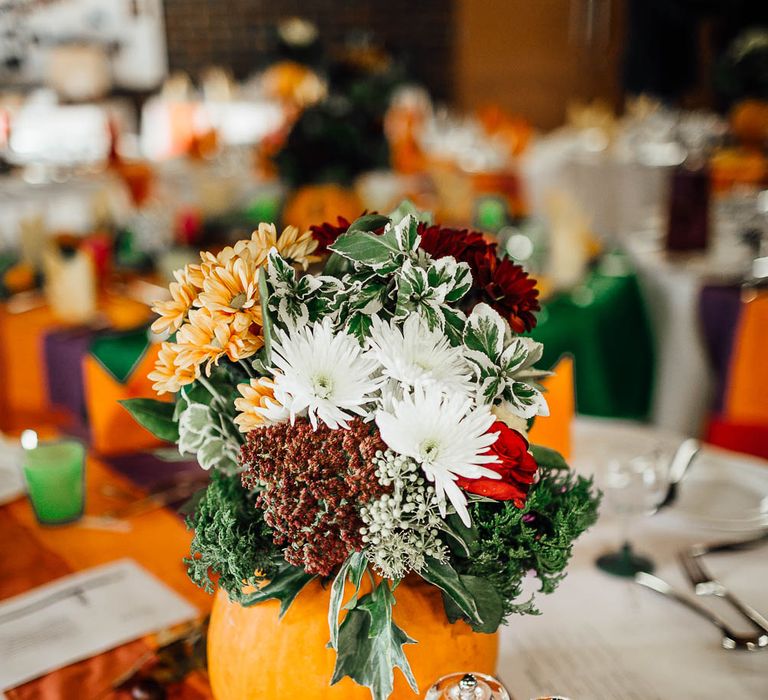 Autumnal Wedding Decor With Pumpkins