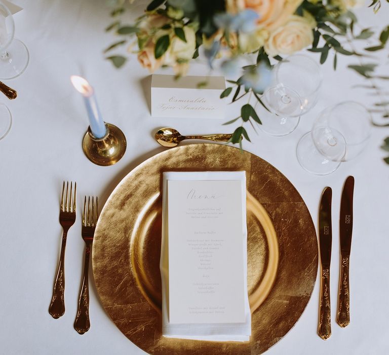 Gold Platter & Cutlery Place Setting