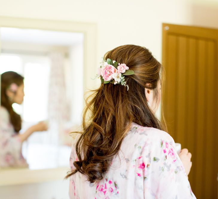 Bridal Half Up Half Down Do with Fresh Flowers