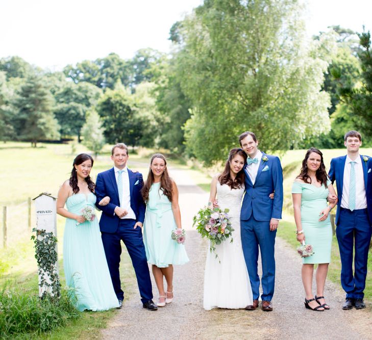 Wedding Party | Bride in Pronovias Gown & Groom Navy in Kin by John Lewis Suit