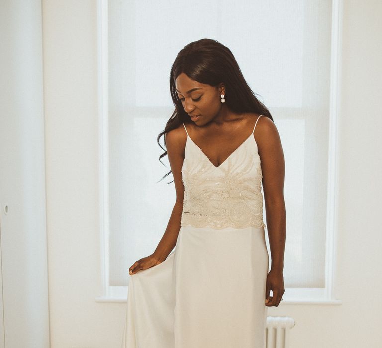 Bride in Custom Made Zoë Boomer Wedding Dress