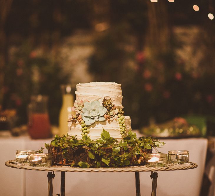 Homemade Wedding Cake with Succulent Decor