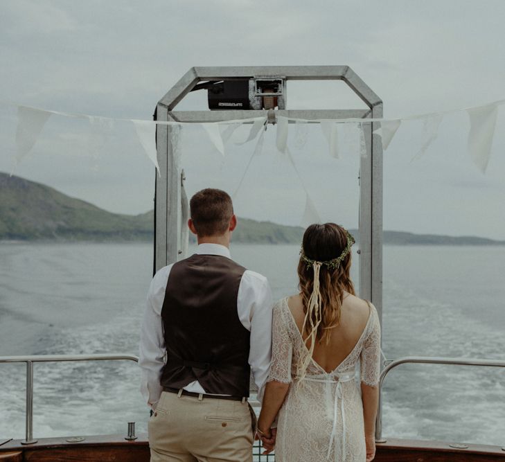 Bride in Sarah Seven Lace Wedding Dress | Groom in Walker Slater | Isle of Sky Elopement Wedding | Wonderful & Strange Photography