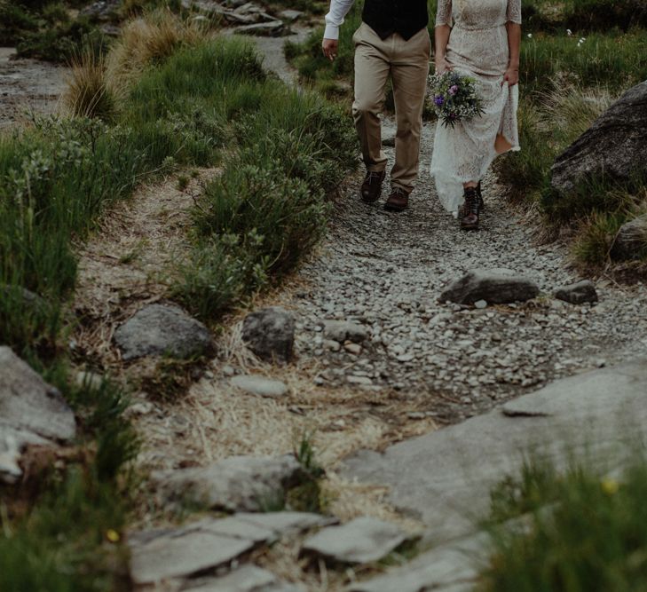 Bride in Sarah Seven Lace Wedding Dress | Groom in Walker Slater | Isle of Sky Elopement Wedding | Wonderful & Strange Photography