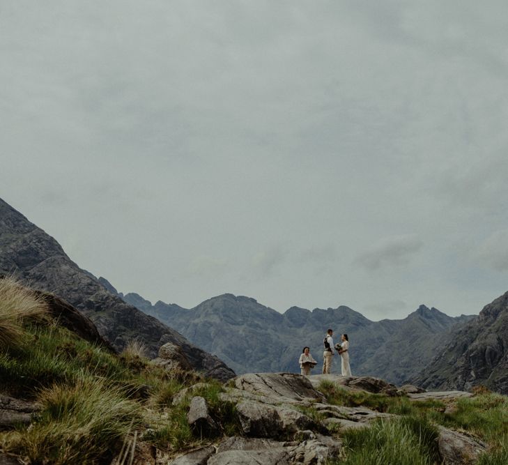 Bride in Sarah Seven Lace Wedding Dress | Groom in Walker Slater | Isle of Sky Elopement Wedding | Wonderful & Strange Photography