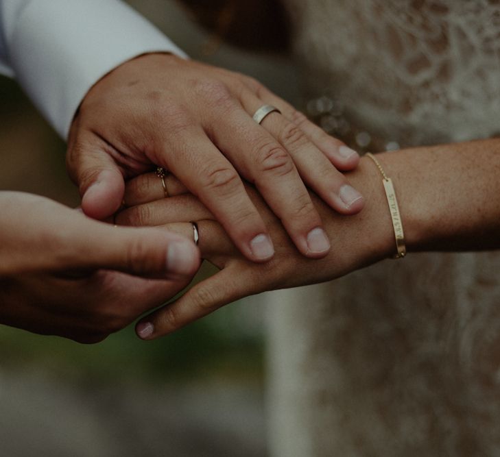 Wedding Ceremony | Bride in Sarah Seven Lace Wedding Dress | Groom in Walker Slater | Isle of Sky Elopement Wedding | Wonderful & Strange Photography