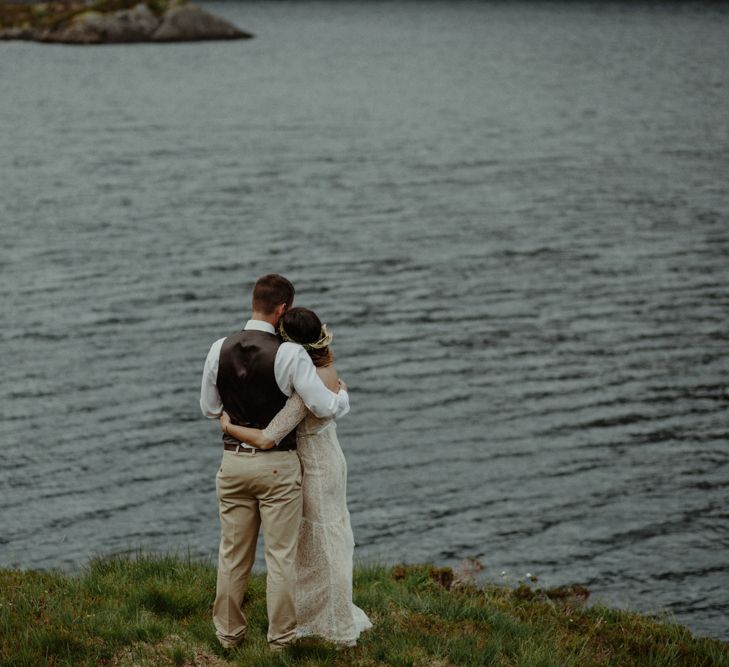 Bride in Sarah Seven Lace Wedding Dress | Groom in Walker Slater | Isle of Sky Elopement Wedding | Wonderful & Strange Photography