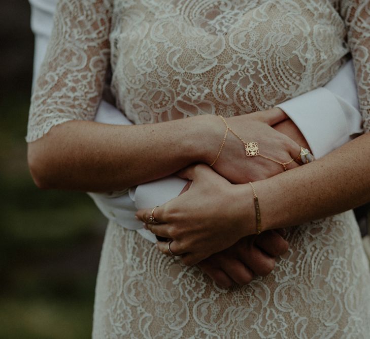 Bride in Sarah Seven Lace Wedding Dress | Groom in Walker Slater | Isle of Sky Elopement Wedding | Wonderful & Strange Photography