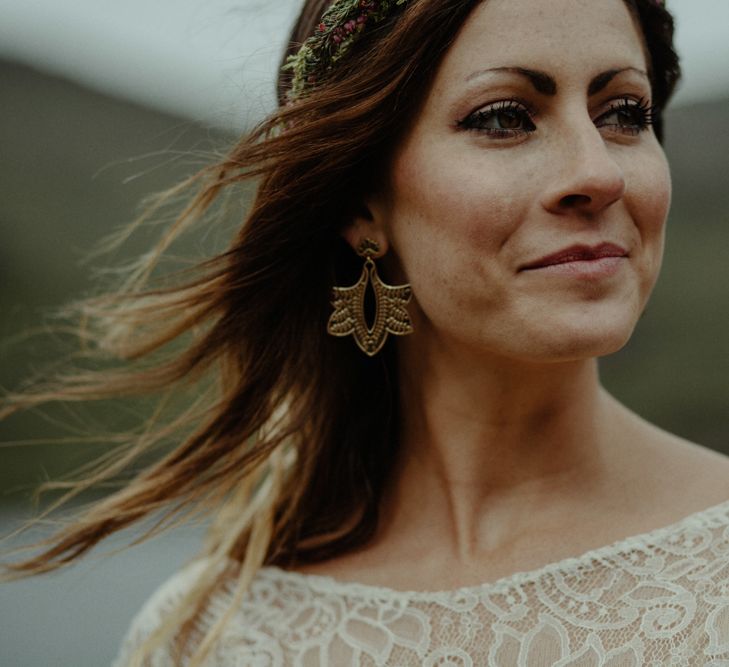 Boho Bride in Sarah Seven Lace Wedding Dress | Isle of Sky Elopement Wedding | Wonderful & Strange Photography