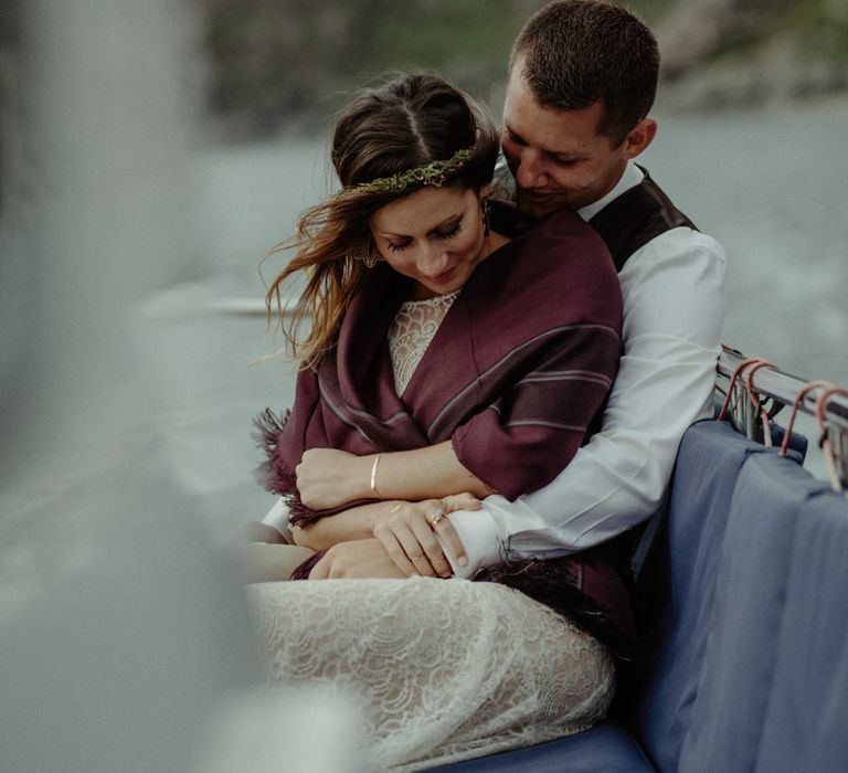 Bride in Sarah Seven Lace Wedding Dress | Groom in Walker Slater | Isle of Sky Elopement Wedding | Wonderful & Strange Photography