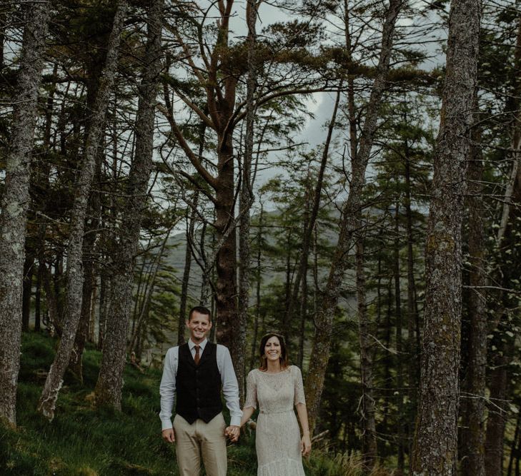 Bride in Sarah Seven Lace Wedding Dress | Groom in Walker Slater | Isle of Sky Elopement Wedding | Wonderful & Strange Photography