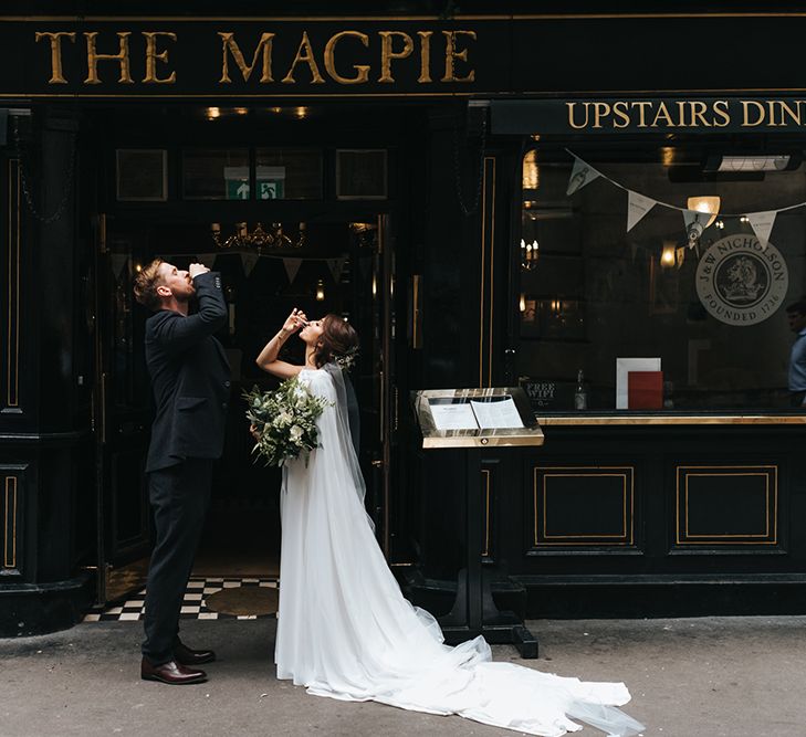 Devonshire Terrace For A Stylish Green &amp; White Wedding With Lots Of Foliage And Elegant Signage With Bride In Bespoke Pronovias And Images From Miss Gen