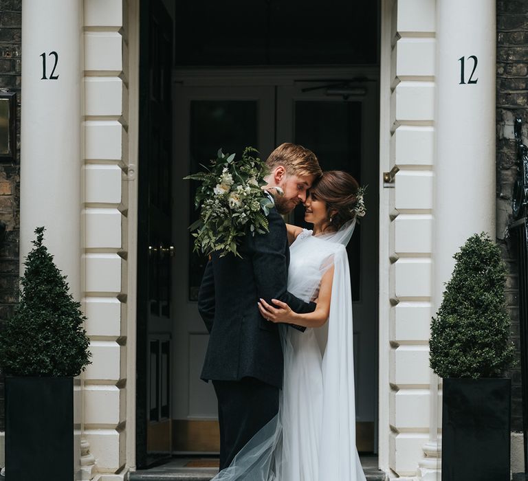 Devonshire Terrace For A Stylish Green &amp; White Wedding With Lots Of Foliage And Elegant Signage With Bride In Bespoke Pronovias And Images From Miss Gen