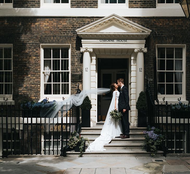 Devonshire Terrace For A Stylish Green &amp; White Wedding With Lots Of Foliage And Elegant Signage With Bride In Bespoke Pronovias And Images From Miss Gen