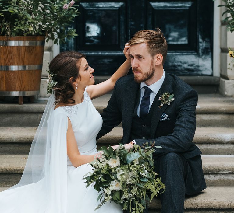 Devonshire Terrace For A Stylish Green &amp; White Wedding With Lots Of Foliage And Elegant Signage With Bride In Bespoke Pronovias And Images From Miss Gen