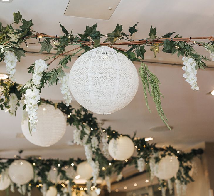 Devonshire Terrace For A Stylish Green &amp; White Wedding With Lots Of Foliage And Elegant Signage With Bride In Bespoke Pronovias And Images From Miss Gen