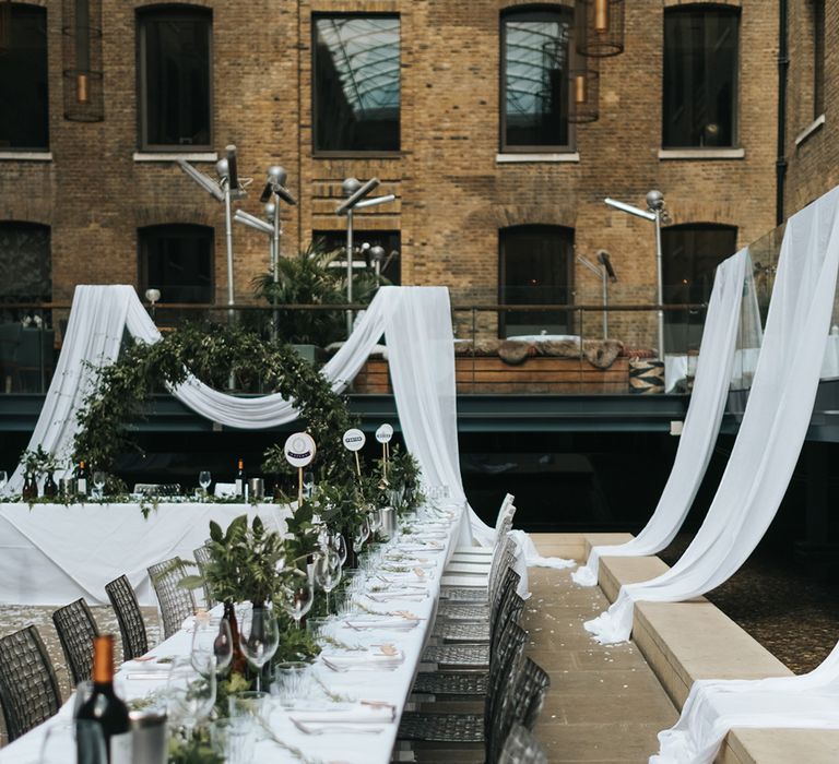 Devonshire Terrace For A Stylish Green &amp; White Wedding With Lots Of Foliage And Elegant Signage With Bride In Bespoke Pronovias And Images From Miss Gen