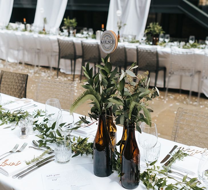 Devonshire Terrace For A Stylish Green &amp; White Wedding With Lots Of Foliage And Elegant Signage With Bride In Bespoke Pronovias And Images From Miss Gen