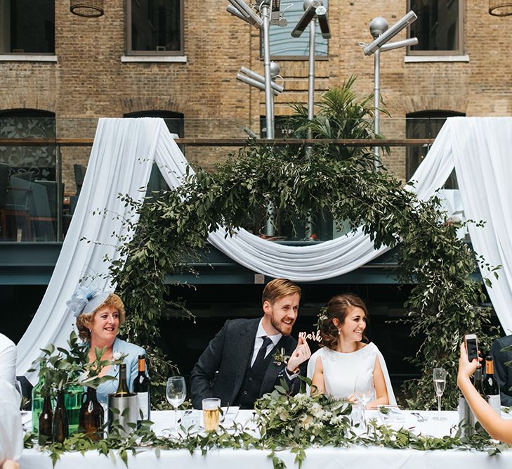 Devonshire Terrace For A Stylish Green &amp; White Wedding With Lots Of Foliage And Elegant Signage With Bride In Bespoke Pronovias And Images From Miss Gen