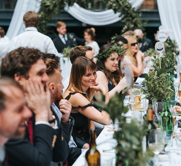 Devonshire Terrace For A Stylish Green &amp; White Wedding With Lots Of Foliage And Elegant Signage With Bride In Bespoke Pronovias And Images From Miss Gen