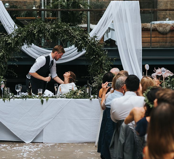 Devonshire Terrace For A Stylish Green &amp; White Wedding With Lots Of Foliage And Elegant Signage With Bride In Bespoke Pronovias And Images From Miss Gen