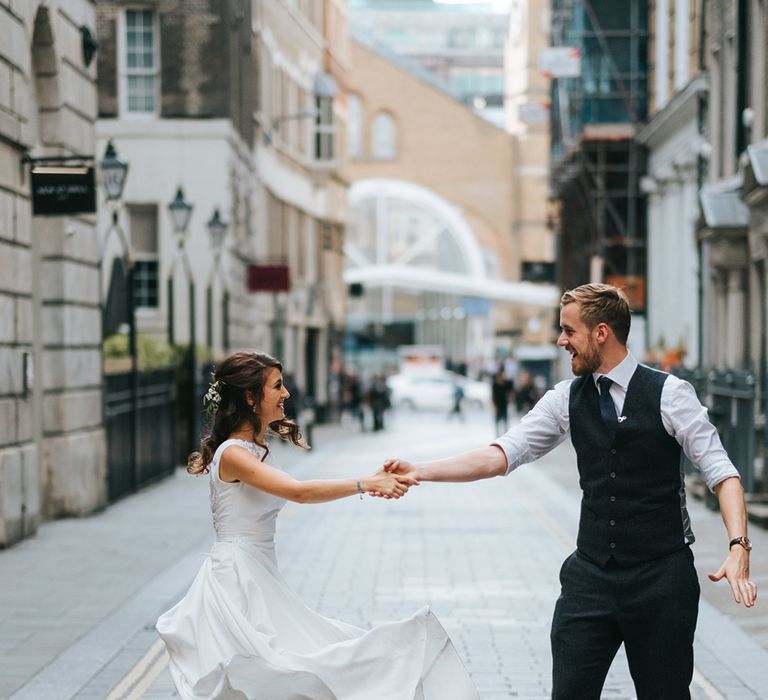 Devonshire Terrace For A Stylish Green &amp; White Wedding With Lots Of Foliage And Elegant Signage With Bride In Bespoke Pronovias And Images From Miss Gen