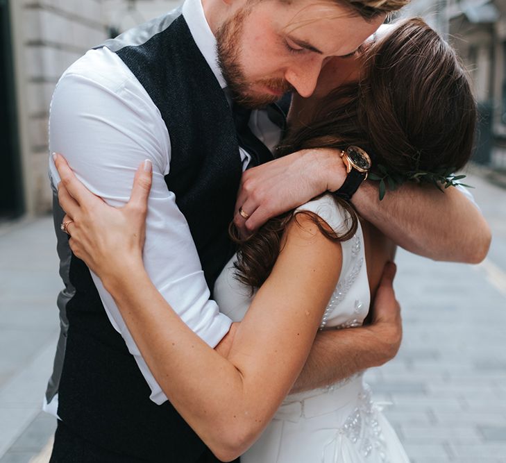 Devonshire Terrace For A Stylish Green &amp; White Wedding With Lots Of Foliage And Elegant Signage With Bride In Bespoke Pronovias And Images From Miss Gen