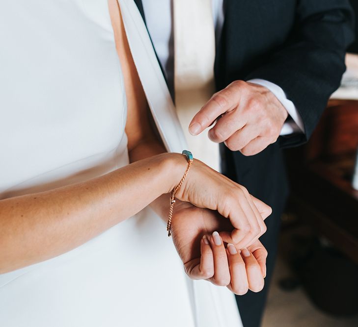 Devonshire Terrace For A Stylish Green &amp; White Wedding With Lots Of Foliage And Elegant Signage With Bride In Bespoke Pronovias And Images From Miss Gen