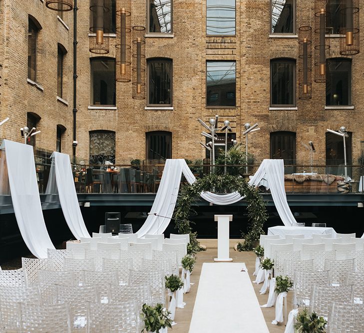 Devonshire Terrace For A Stylish Green &amp; White Wedding With Lots Of Foliage And Elegant Signage With Bride In Bespoke Pronovias And Images From Miss Gen