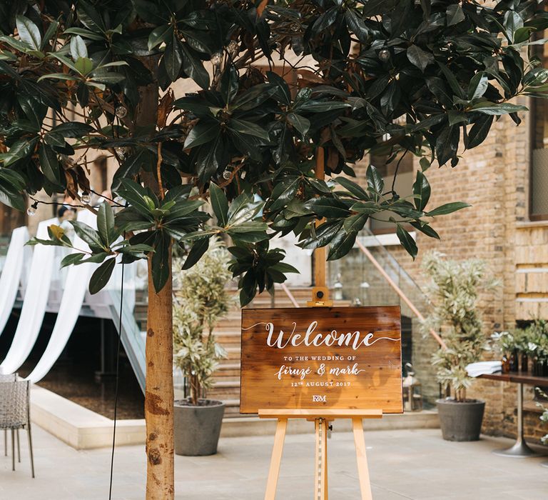 Devonshire Terrace For A Stylish Green &amp; White Wedding With Lots Of Foliage And Elegant Signage With Bride In Bespoke Pronovias And Images From Miss Gen