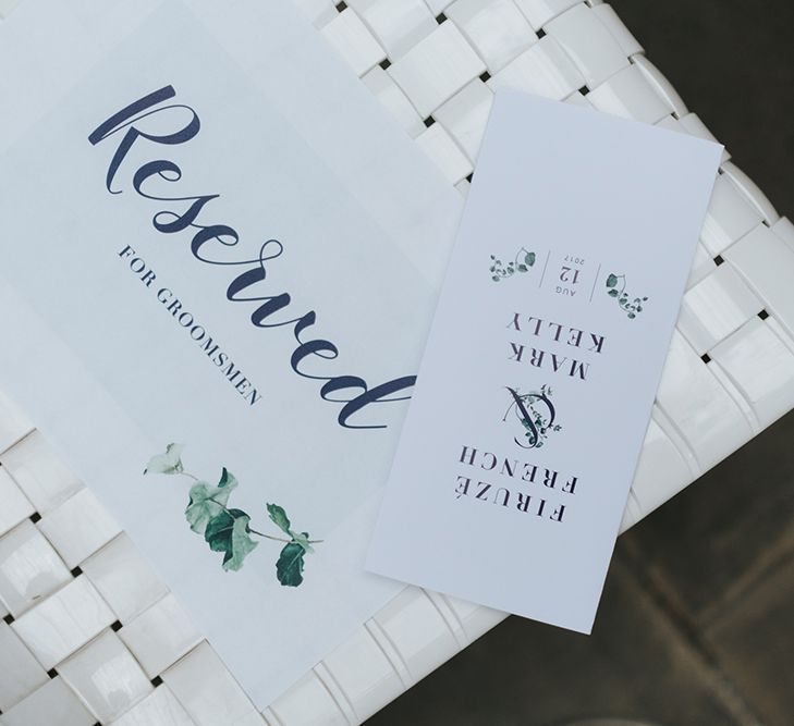 Devonshire Terrace For A Stylish Green &amp; White Wedding With Lots Of Foliage And Elegant Signage With Bride In Bespoke Pronovias And Images From Miss Gen