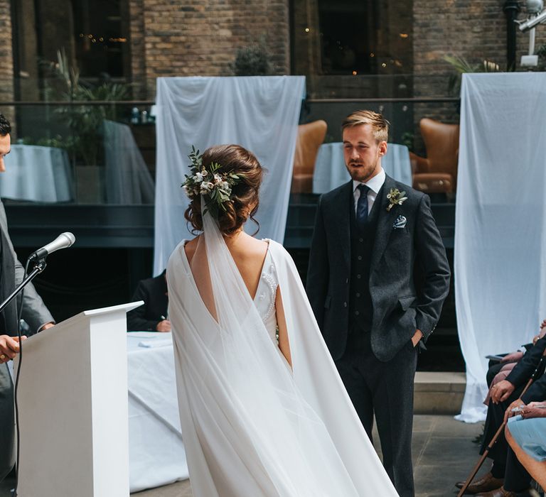 Devonshire Terrace For A Stylish Green &amp; White Wedding With Lots Of Foliage And Elegant Signage With Bride In Bespoke Pronovias And Images From Miss Gen