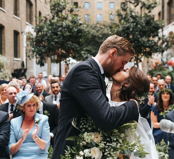 Devonshire Terrace For A Stylish Green &amp; White Wedding With Lots Of Foliage And Elegant Signage With Bride In Bespoke Pronovias And Images From Miss Gen