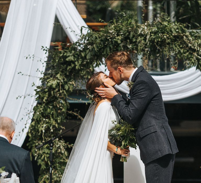 Devonshire Terrace For A Stylish Green &amp; White Wedding With Lots Of Foliage And Elegant Signage With Bride In Bespoke Pronovias And Images From Miss Gen