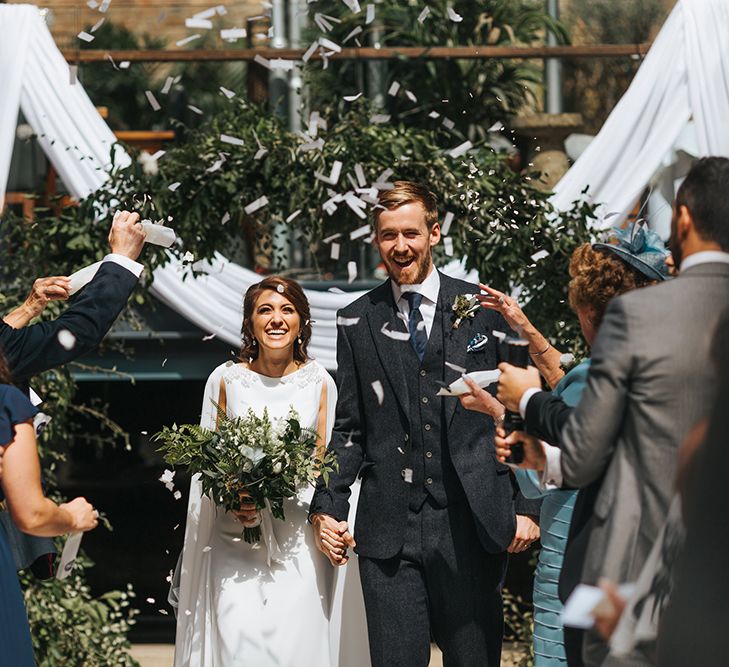 Devonshire Terrace For A Stylish Green &amp; White Wedding With Lots Of Foliage And Elegant Signage With Bride In Bespoke Pronovias And Images From Miss Gen