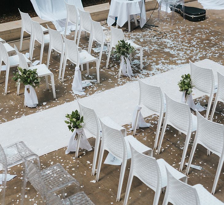 Devonshire Terrace For A Stylish Green &amp; White Wedding With Lots Of Foliage And Elegant Signage With Bride In Bespoke Pronovias And Images From Miss Gen