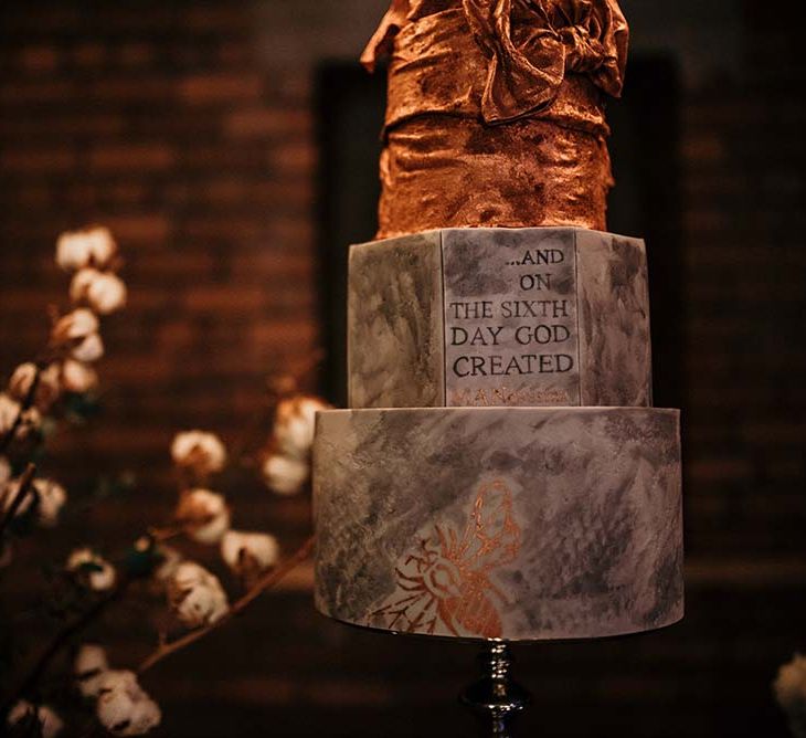 Marble Geometric Wedding Cake | Industrial Wedding Inspiration at Victoria Warehouse in Manchester | Planning & Styling by The Urban Wedding Company | 2 Ducks Galleries