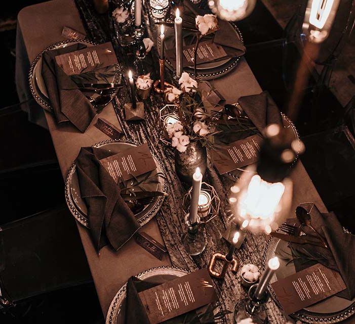 Candle Light Table Scape with Ghost Chairs & Glass Platters | Edison Lights | Industrial Wedding Inspiration at Victoria Warehouse in Manchester | Planning & Styling by The Urban Wedding Company | 2 Ducks Galleries