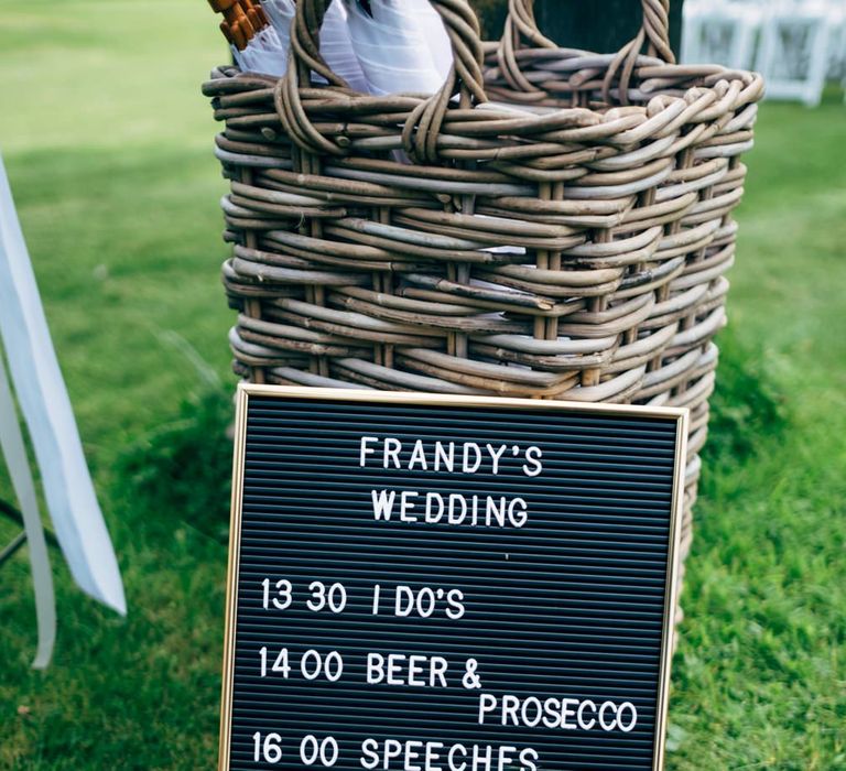 Peg Board Order of The Day Wedding Sign | Outdoor Ceremony & Rustic Wedding at Patricks Barn, Sussex | Dale Weeks Photography | Love Filmed