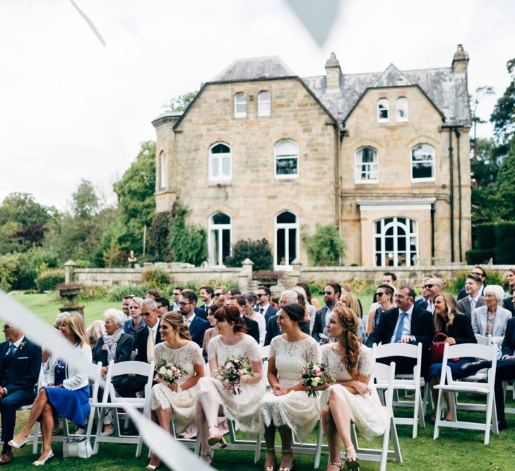 Bridesmaids in White Marks and Spencer Dresses | Outdoor Wedding Ceremony & Rustic Wedding at Patricks Barn, Sussex | Dale Weeks Photography | Love Filmed