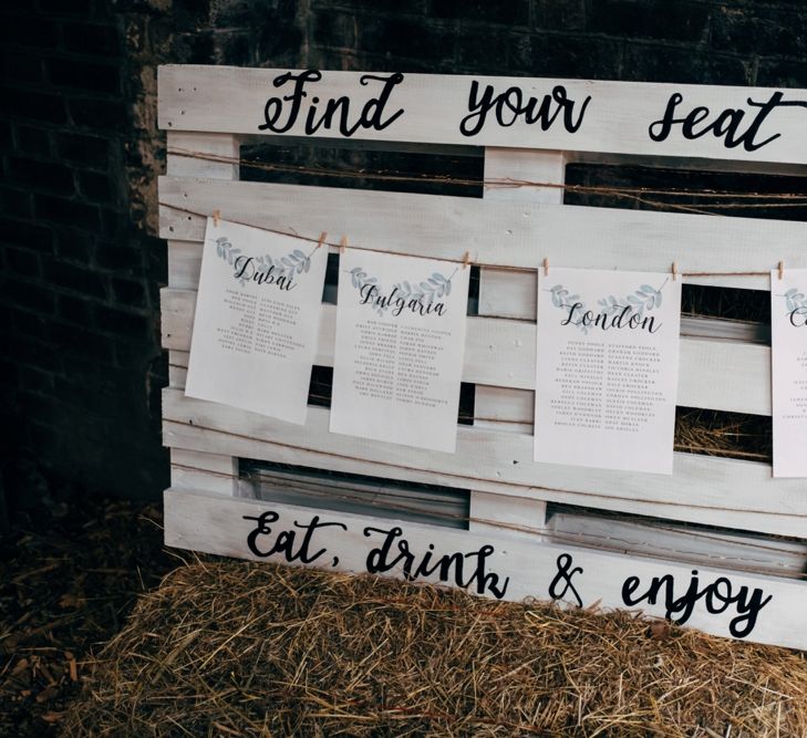 Wooden Palette Table Plan | Outdoor Ceremony & Rustic Wedding at Patricks Barn, Sussex | Dale Weeks Photography | Love Filmed